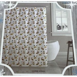 Corgi Christmas Lights & Trees Shower Curtain 72" x 72" Holiday Premium PEVA